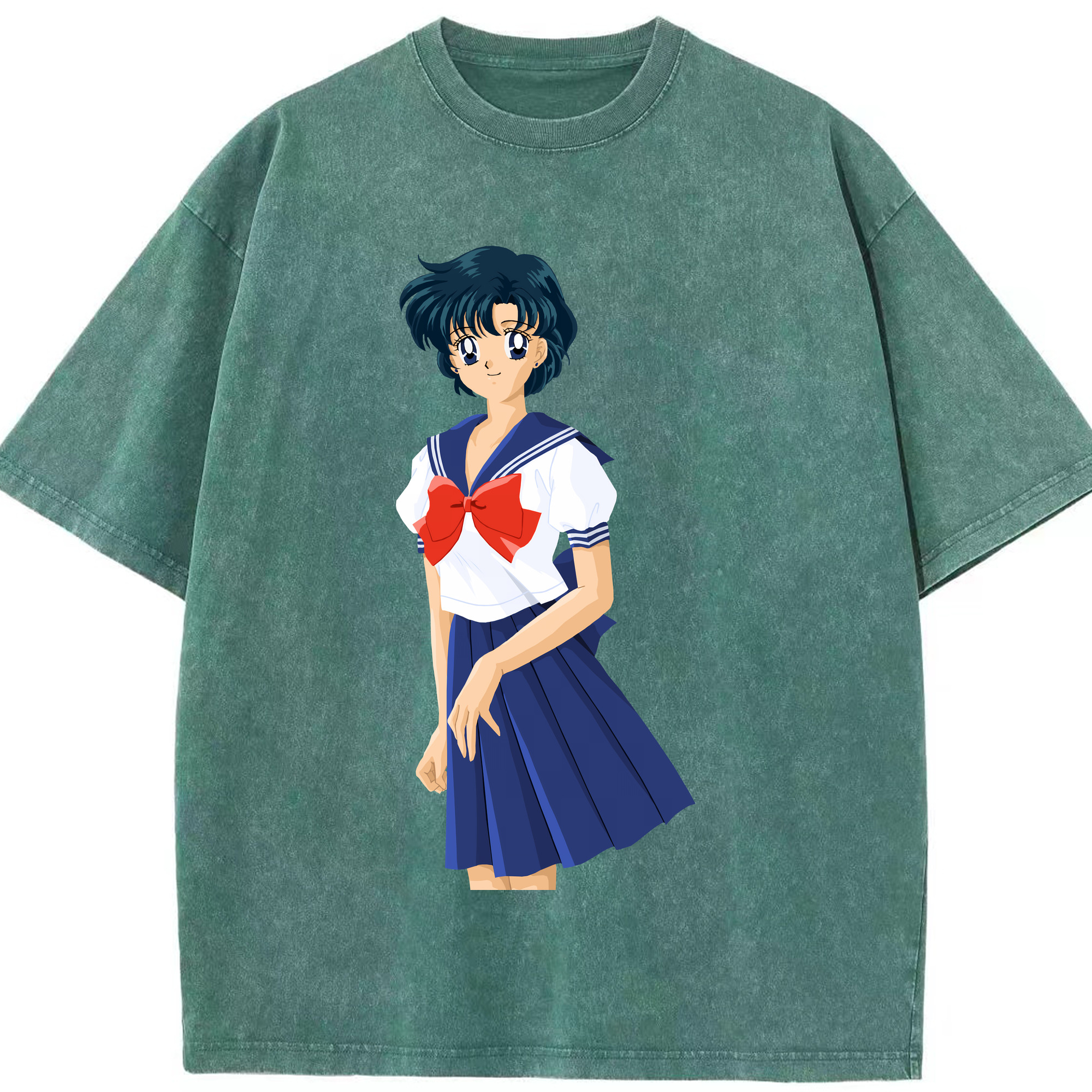 （画像用） 美少女戦士セーラームーン 水野 亜美 みずの あみ Sailor Moon Mizuno Ami 綿100% ヴィンテージ風 半袖Tシャツ（フロントプリント）